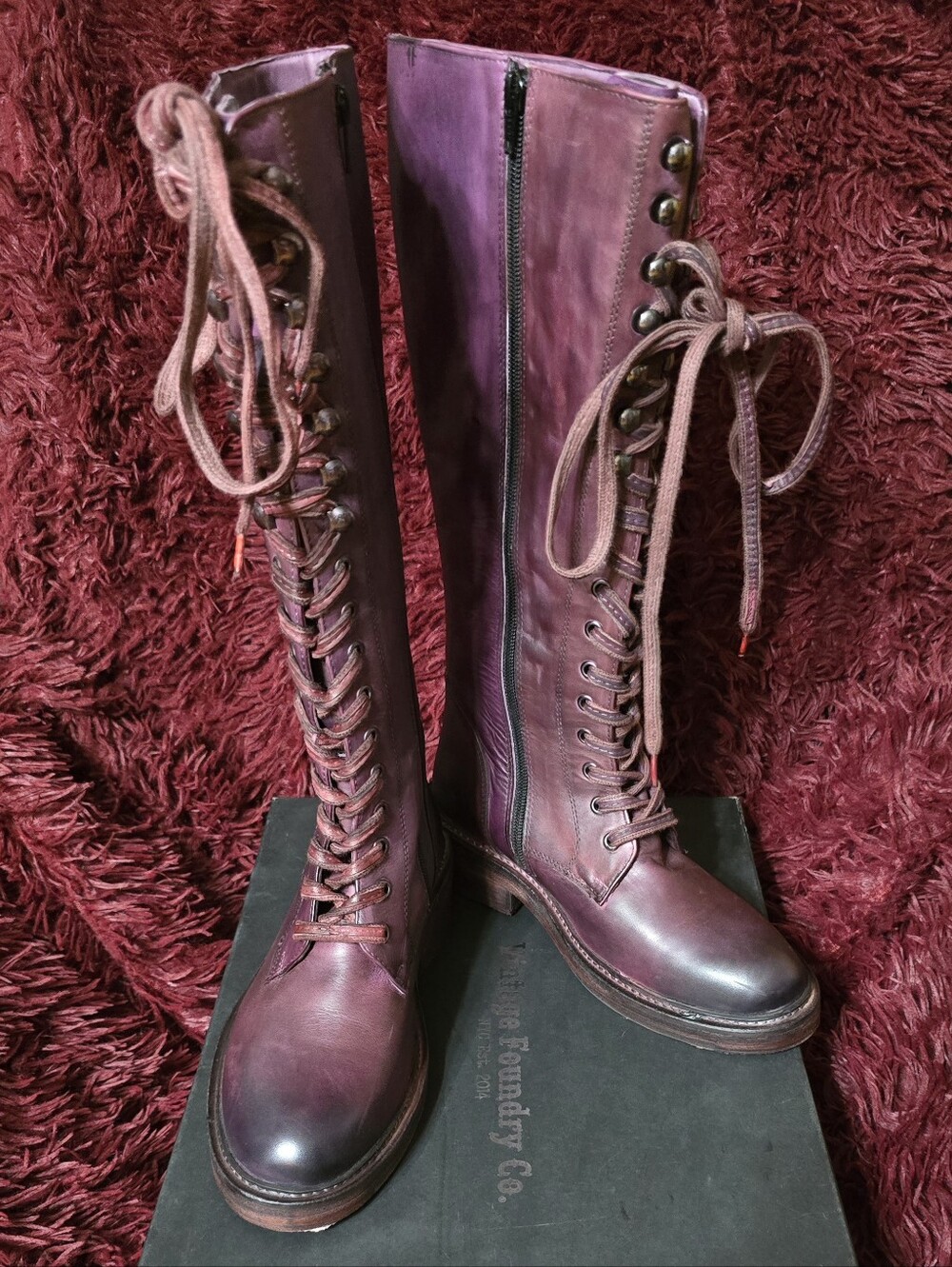 Sadelle Tall Lace-Up Combat Boots in Burgundy